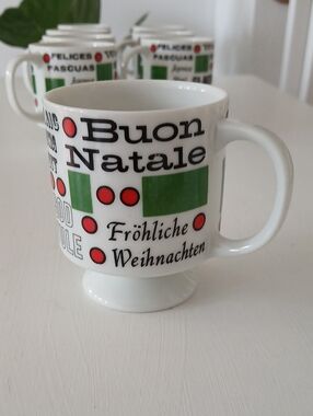 Holt Howard ROUND THE WORLD Merry Christmas Footed Mugs Cups Multiple Languages